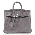 Birkin 25 Bag Gris Fume Doblis Suede with Palladium Hardware