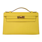 Kelly Pochette Bag Lime Clutch Gold Hardware Swift Leather