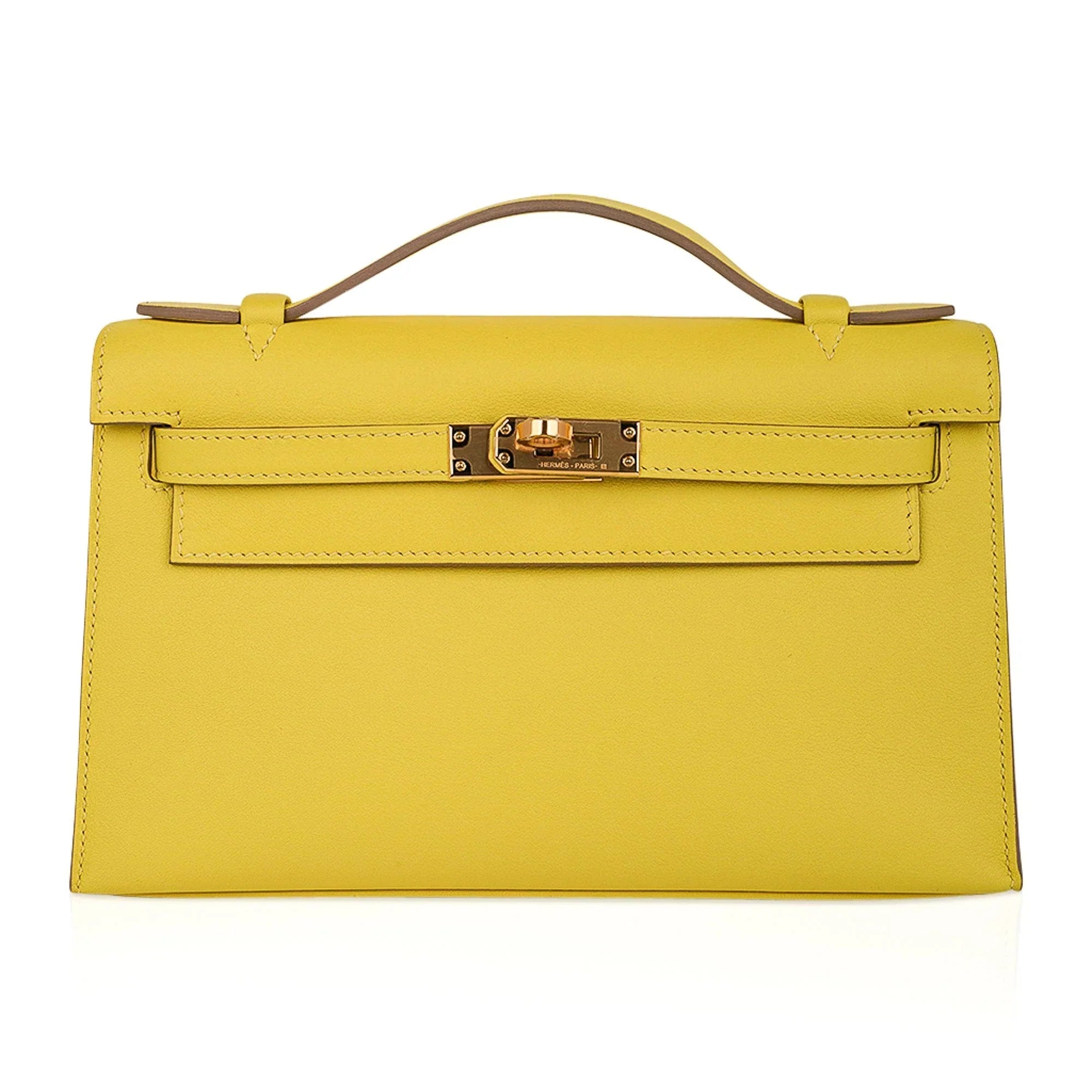 Kelly Pochette Bag Lime Clutch Gold Hardware Swift Leather