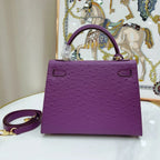 Kelly II Mini Purple-Red Ostrich Leather with Gold Hardware