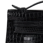 Kelly Pochette Bag Matte Black Crocodile Clutch Palladium