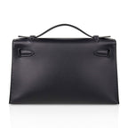 Kelly Pochette Bag Black Swift Leather with Gold Hardware