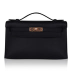 Kelly Pochette Bag Black Rose Gold Hardware Clutch