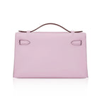 Kelly Pochette Clutch Bag Mauve Sylvestre Swift Leather with Rose Gold Hardware