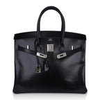 Birkin 35 Bag Black Box Palladium Guilloche Hardware