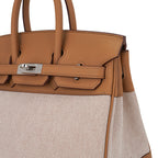 Limited Edition Birkin 25 Bag in Biscuit Swift Leather & Ecru Toile H with Palladium Hardware