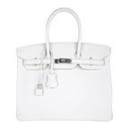 Birkin 35 Bag White Clemence Leather with Palladium Hardware