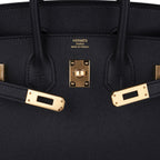 Birkin Sellier 25 Black Gold Hardware Epsom Leather New w/Box