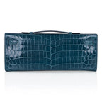 Kelly Cut Bag Blue Colvert Crocodile with Gold Hardware