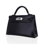 Kelly 20 Sellier Black Box Leather Mini Bag Palladium Hardware