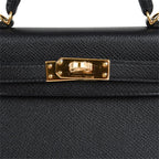 Mini Kelly 20 Sellier Bag Black Epsom Leather with Gold Hardware