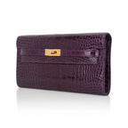 Kelly Classique To Go Wallet Cassis Alligator with Gold Hardware