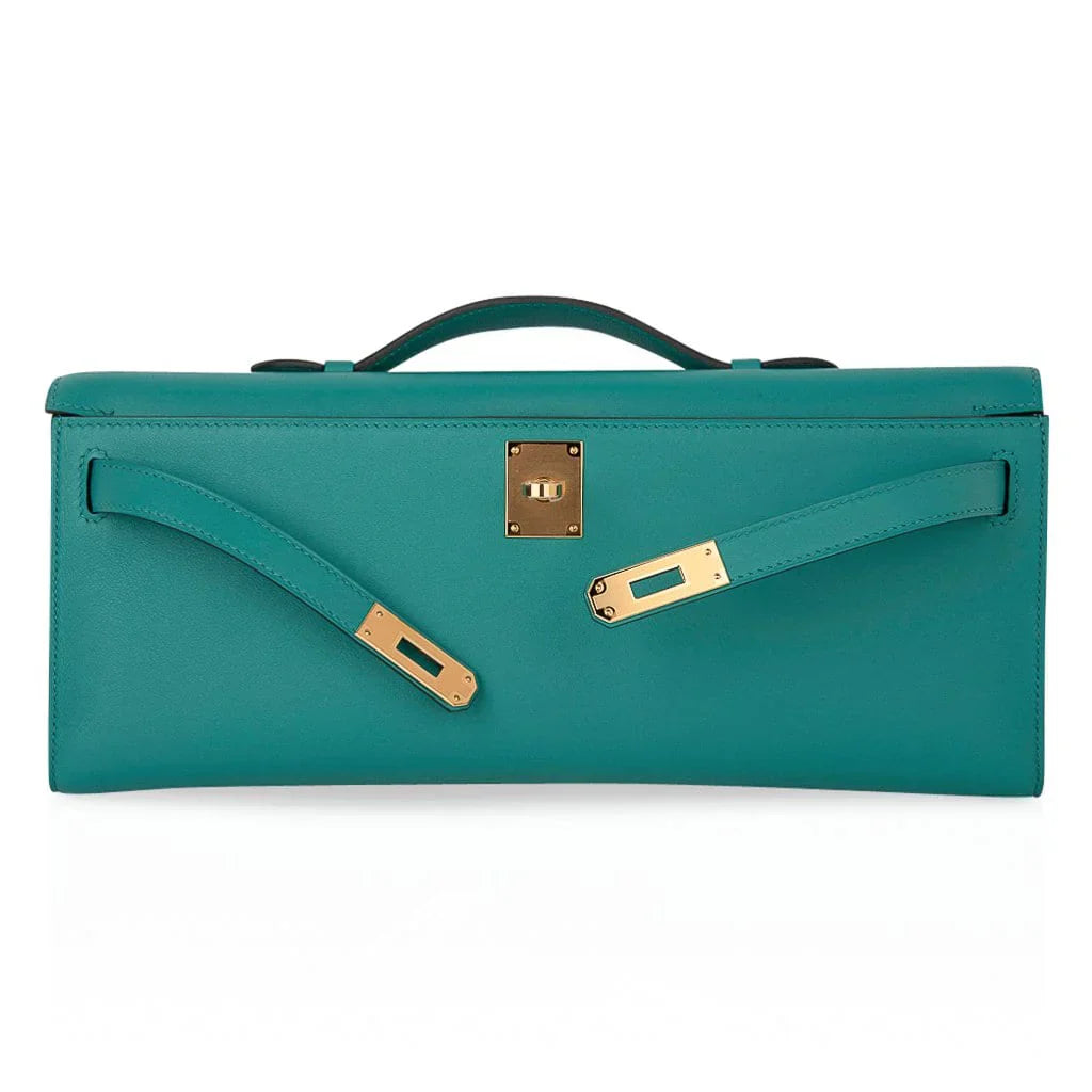 Kelly Cut Vert Verone Clutch Bag Gold Hardware Swift Leather