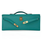 Kelly Cut Vert Verone Clutch Bag Gold Hardware Swift Leather