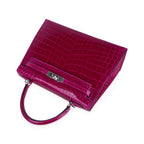 Kelly 25 Sellier Bag Rose Pourpre Crocodile with Palladium Hardware