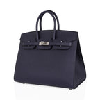 Birkin Sellier 25 Bag Blue Indigo Epsom Leather with Palladium Hardware