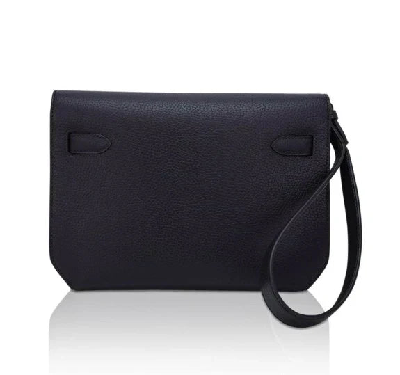 Kelly Depeches 25 Pouch Bag Blue Ocean Togo Leather with Palladium Hardware