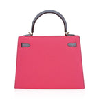 Kelly Sellier 25 HSS Bag Rose Azalee/Gris Mouette Leather Permabrass