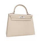 Kelly 28 Bag Sellier Craie Epsom Leather with Palladium Hardware