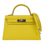 Kelly 20 Mini Sellier Bag Lime Chevre Leather Palladium