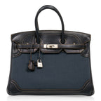 Birkin 35 Ghillies Denim Fonce Toile / Black Evercalf Bag Limited Edition