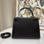 Kelly 25 Sellier Black Ostrich Gold Hardware