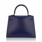 Kelly Sellier 25 Bag Blue Sapphire Box Leather with Gold Hardware