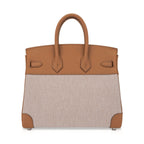 Limited Edition Birkin 25 Bag in Biscuit Swift Leather & Ecru Toile H with Palladium Hardware