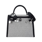 Kelly 25 Sellier Bag Quadrille Black & White Viking Toile Swift Leather with Palladium Hardware
