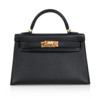 Mini Kelly 20 Sellier Bag Black Epsom Leather with Gold Hardware