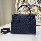 Kelly 25 Bleu Iris Sellier Ostrich Gold Hardware