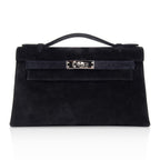 Kelly Pochette Black Doblis Suede Palladium