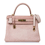 Kelly 28 Pink Dalmation Buffalo Skipper Leather Bag Gold Hardware