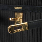 Kelly 20 Mini Vintage Bag Black Pleated Silk Suede Trim Gold Hardware