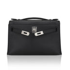 Kelly Pochette Clutch Bag Black Swift Leather with Palladium Hardware