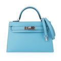 Kelly 20 Mini Sellier Bag Rare Blue Celeste Chevre Palladium