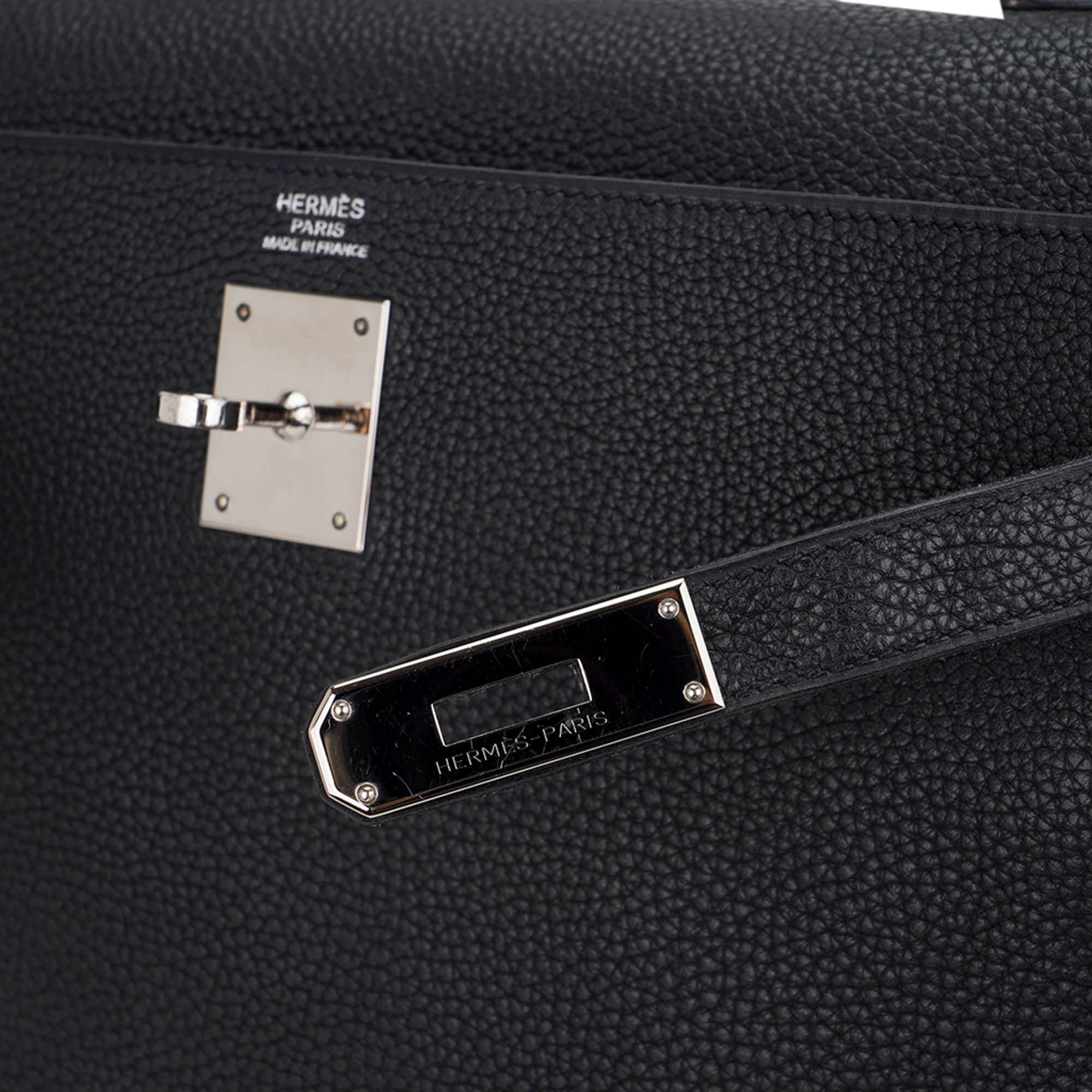 Kelly 32 Retourne Bag Black Togo Leather with Palladium Hardware