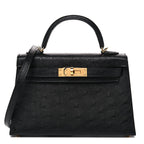 Kelly Sellier Mini 20 Black Ostrich Gold Hardware