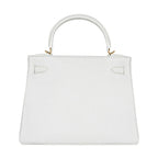 Kelly 28 Retourne Bag White Clemence Leather with Gold Hardware