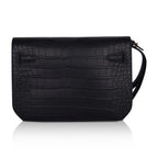 Kelly Depeches 25 Pouch Black Matte Alligator Gold Hardware New