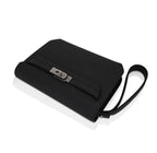 Kelly Depeches 25 Pouch Bag Black Galop D’Leather with Palladium Hardware