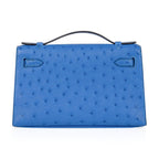 Kelly Pochette Bag Bleuet Ostrich Clutch Gold Hardware