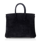Birkin 25 Bag Black Doblis Suede with Palladium Hardware