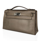 Kelly Pochette Metallic Bronze Clutch Bag Chevre Palladium