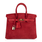 Birkin 25 Doblis Bag Rouge Vif Suede Gold Hardware