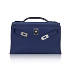 Kelly Pochette Clutch Bag Blue Sapphire Swift Leather with Palladium Hardware