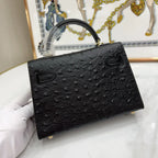 Kelly Sellier Mini 20 Black Ostrich Gold Hardware