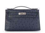 Kelly Pochette Clutch Bag crafted from top-layer cowhide with ostrich pattern