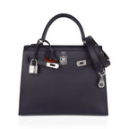 Verso Kelly Sellier 25 Bag Bleu de Minuit & Etrusque Veau Madame Leather with Palladium Hardware