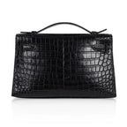Kelly Pochette Bag Matte Black Crocodile Clutch Palladium